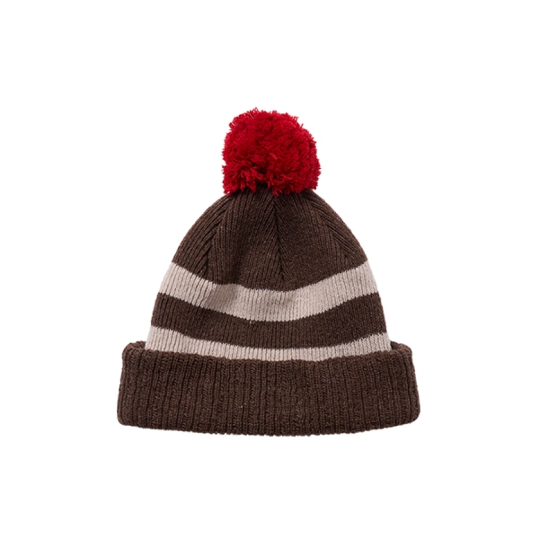 [캐피디자인] STRIPE POM POM BEANIE (BROWN)