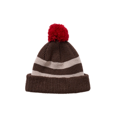 [캐피디자인] STRIPE POM POM BEANIE (BROWN)